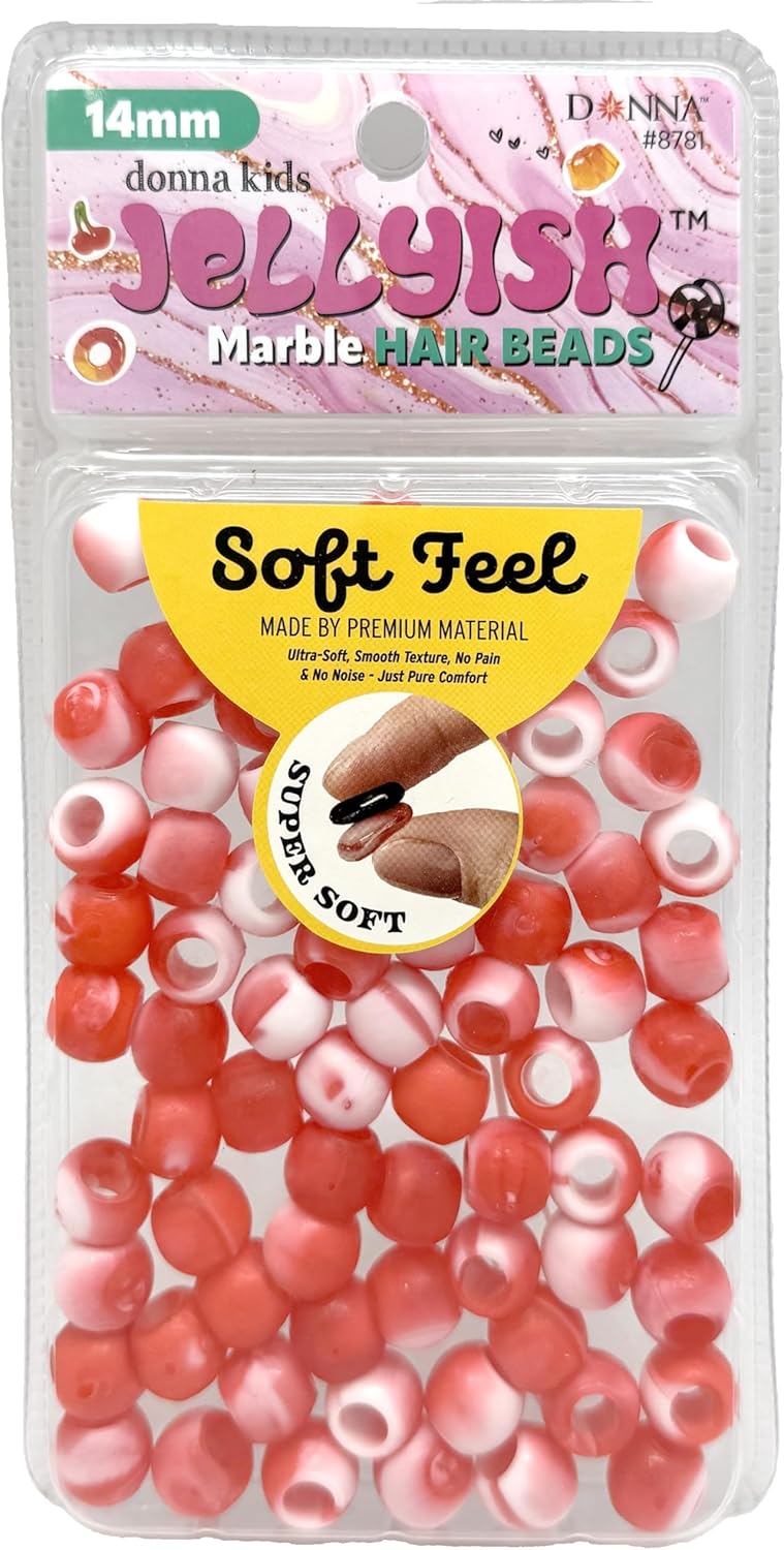 Donna Kids Jellyish Marble Hair Beads – 14mm Soft Silicone Bead with Threading Tool – Pain-Free, Noiseless Beads for Braids & Ponytails – Tangle-Free Design (Lavender)