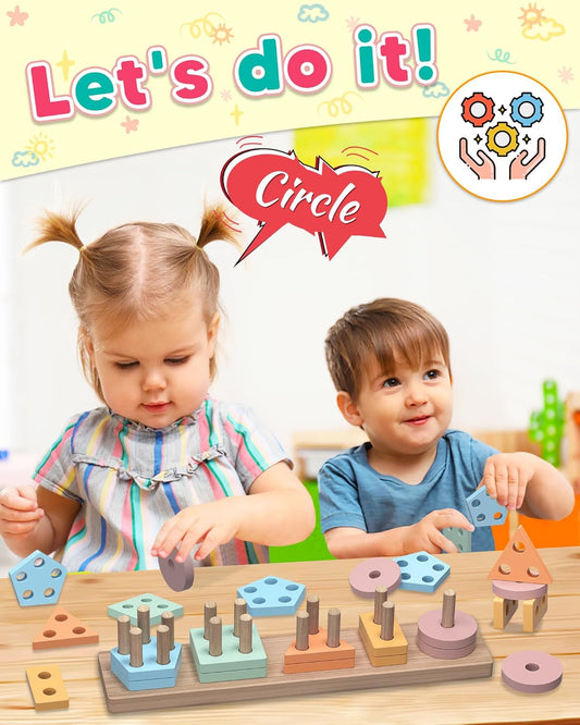 Zartores Montessori Toys for 1 2 3 Year Old Boys Girls Gifts, Wooden Shape Sorter Toys for Ages 2-4, Toddler Learning Toy Puzzles Birthday Gift Ages 1-3