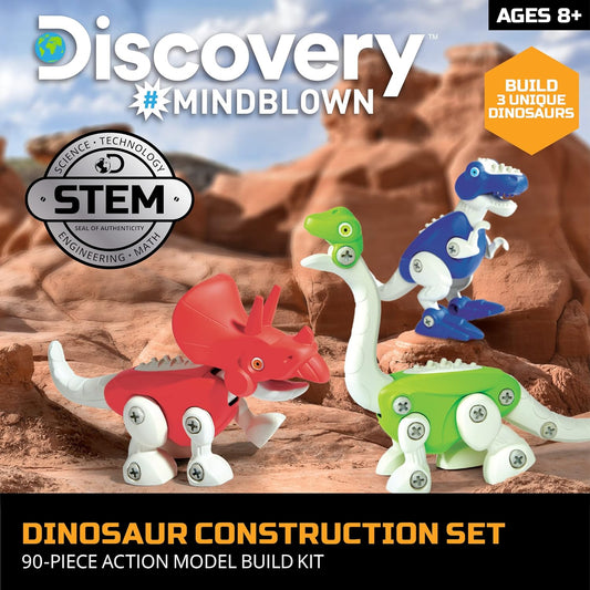 Discovery™ Dinosaur Construction Set, 90-Piece Action Model Build Kit, Kid-Safe Electronic Tools & Screws, Create T-Rex Triceratops, Prehistoric Monster Learning STEM Toy for Paleontologists