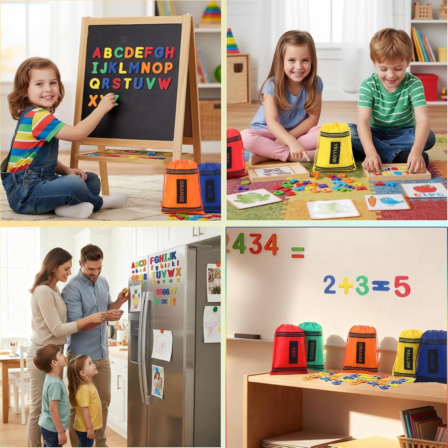 Blosssound 79 Pcs Magnetic Alphabets Game Magnetic Letters and Numbers with 5 Crayon Storage Bags Uppercase Lowercase ABC 123 for Preschool Kids 100 Days of School Classroom Learning Spelling Counting