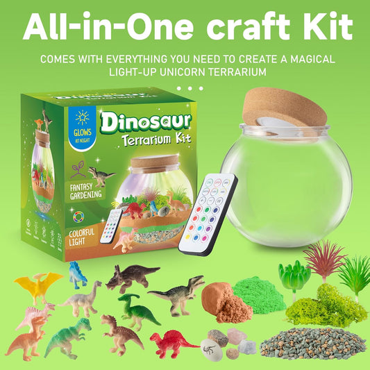 JOYEEMAX Unicorn Light-Up Terrarium Kit for Kids - LED Night Light Birthday Gift for Girls Ages 4 5 6 7 8-12 Year Old - Unicorn Toys for Girls - DIY Arts and Crafts Kit for Kids