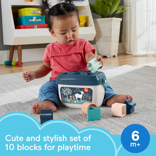 Fisher-Price Stacking Toy Baby’s First Blocks Set of 10 Shapes for Sorting Play for Infants Ages 6+ Months, Navy Fawn (Amazon Exclusive), Pack of 2