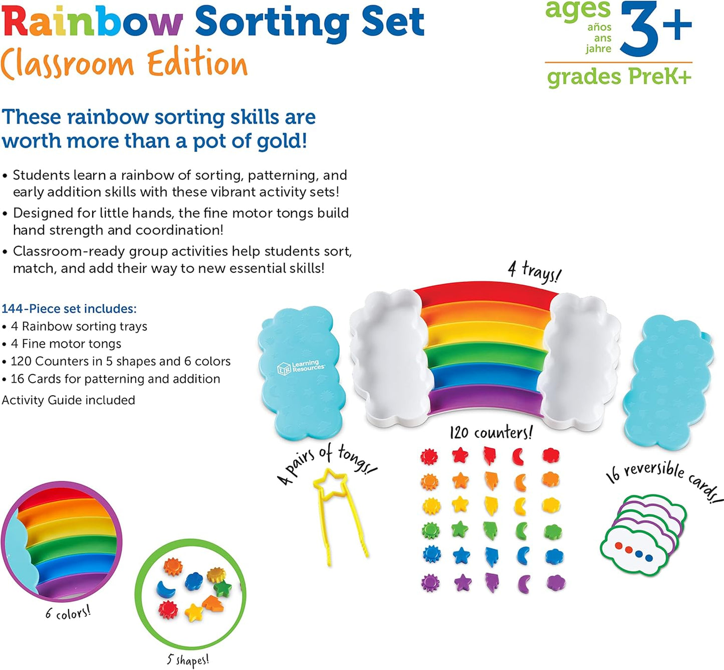 Learning Resources Rainbow Sorting Set , fine motor, sorting, patterning & addition skills, Toddler Educational Toys, sensory tray