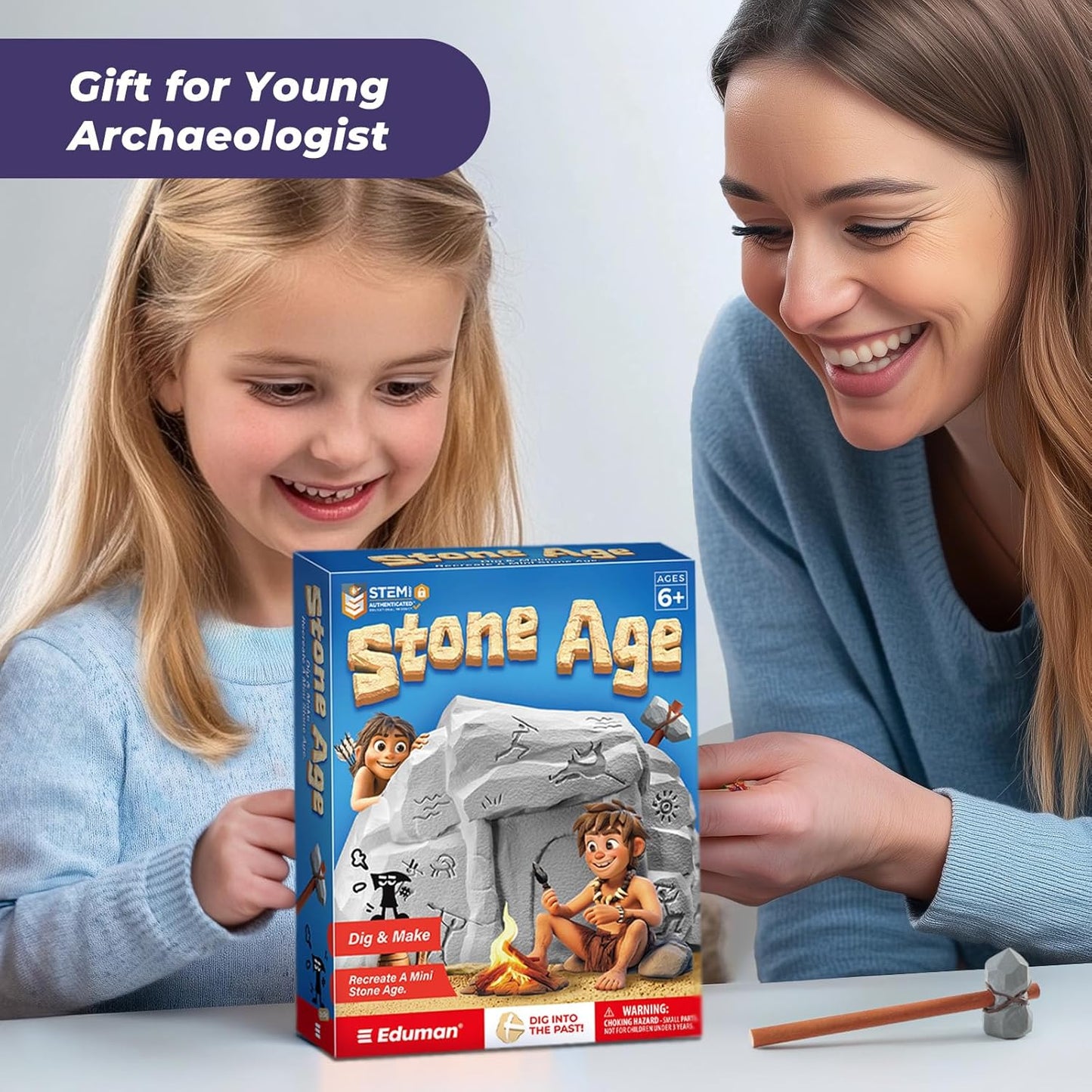 EDUMAN Stone Ages Fossil Dig Kit for Kids, Dig it Up Ancient Creatures Kit, Archaeology Kits with Mining Kit Tools, Educational Toys & Stem Toys for Kids Age 6 for Boys Girls