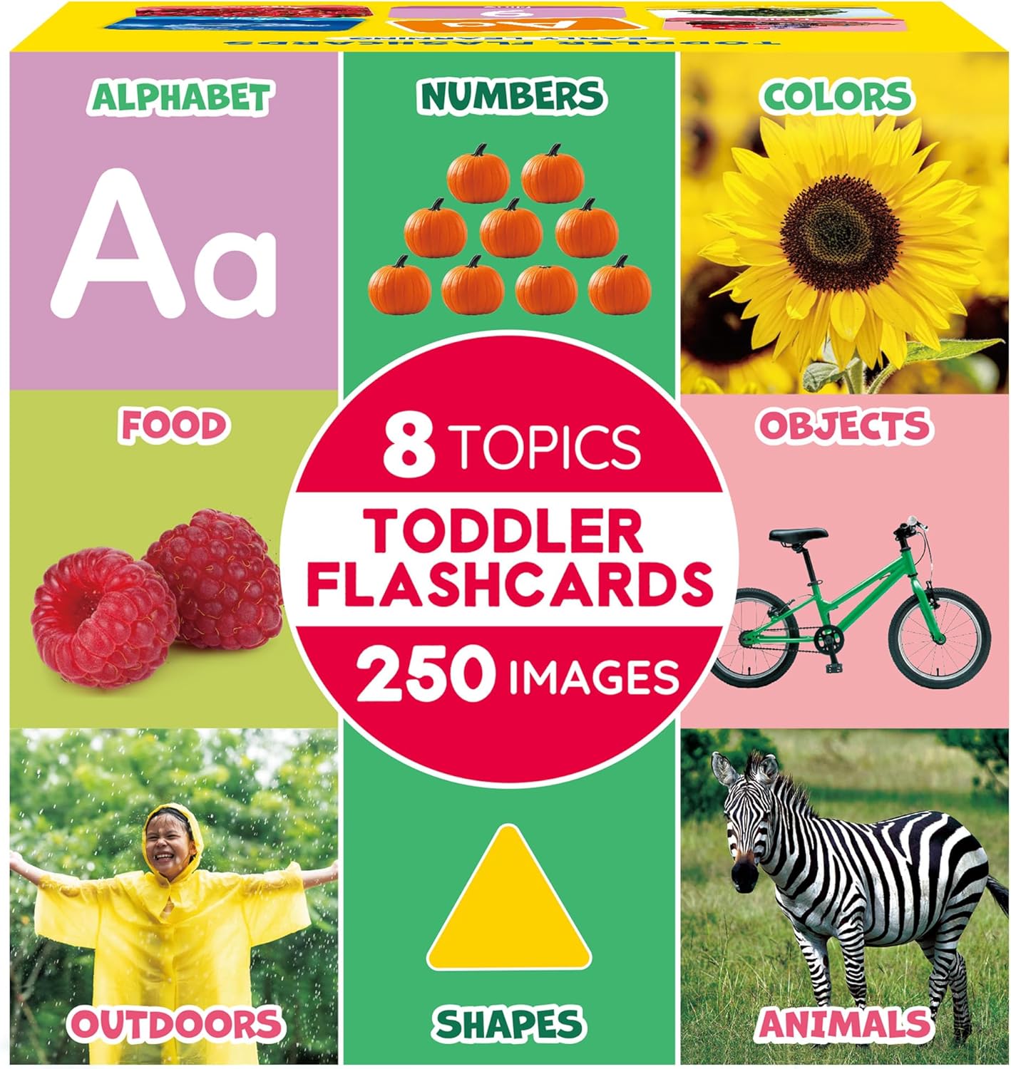 BenBen Flash Cards for Toddlers, Extra Thick, 250 Images, Double-Sided Educational Flashcards, Alphabet, Number, Animal, Shape, Color, Preschool Learning Activities, Gift for Kids 1 2 3 4 Years