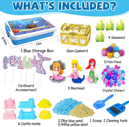 Ice Cream Sensory Bin for Girls Kids,Play Sand Art Kit with 2.2lb Color Magic Sands,56 pcs Cake Molds Tools Sandbox Toy-Fun Pretend Play Desserts Toys Sensory Toys for Girls Toddler 3 4 5 6 7 8