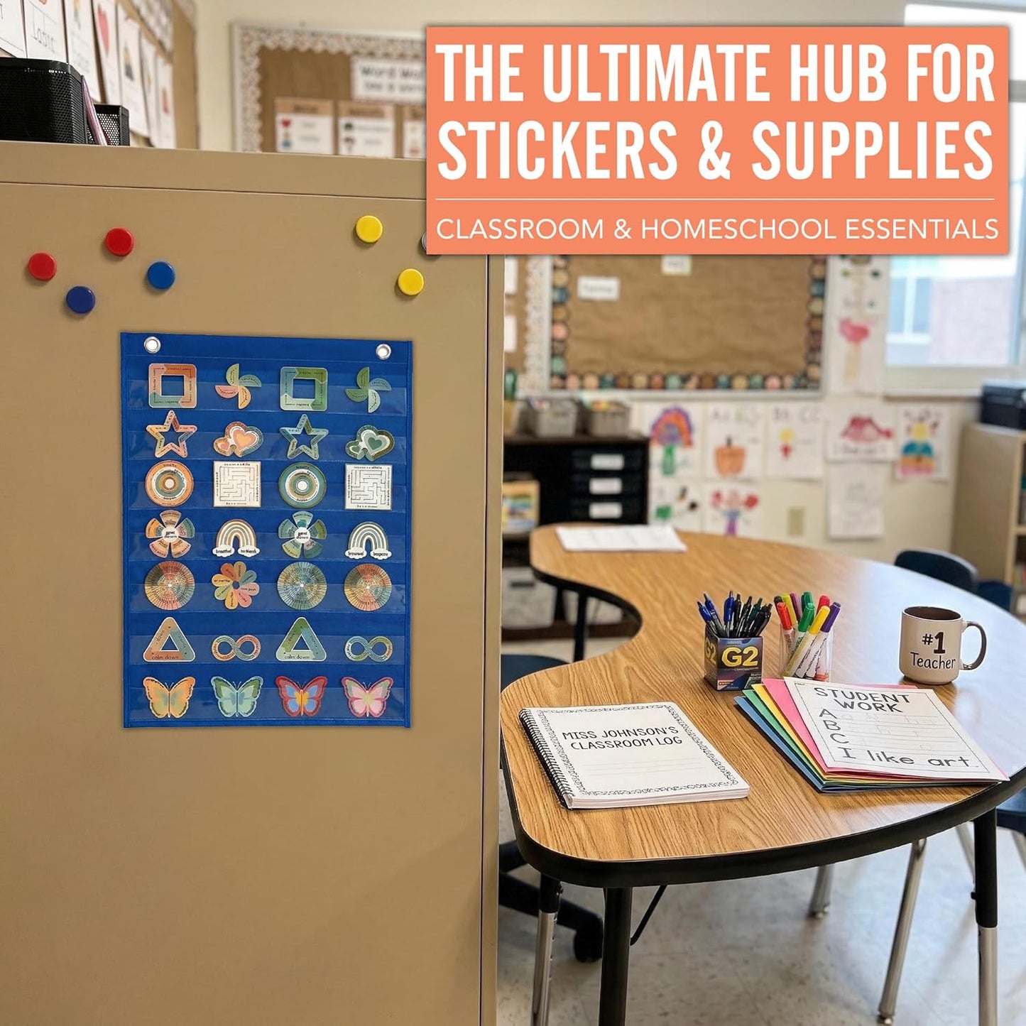 Magnetic Pocket Chart for Classroom - Small 7 Pocket Chart for Word Wall Daily Schedule Sentence Strips Sticker Display, Black Teacher Supplies for Preschool Elementary & Home