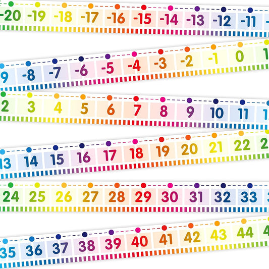 Fancy Land Number Line for Classroom Wall Bulletin Board Border Rainbow -20 to 100 Classroom Decoration 36ft 1 Roll Math Classes Decor