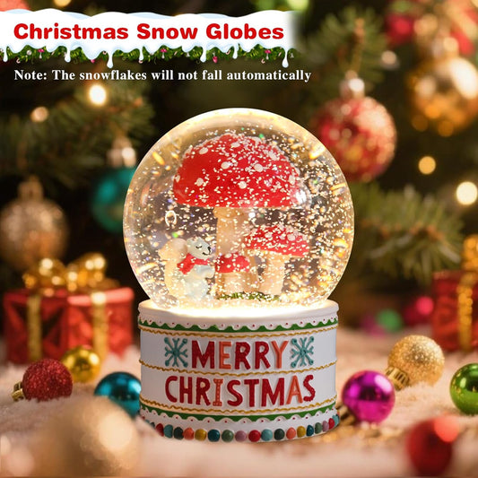 VCUTEKA Christmas Snow Globe, Musical Snow Globes for Girls with Light Up Mushroom and Squirrel, Christmas Snow Globe Decoration Gift, Battery Operated Snowglobes Christmas Décor
