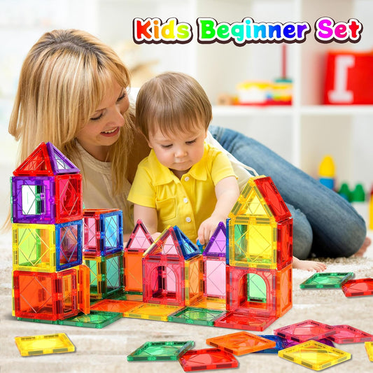 NVHH 100PCS Magnetic Tiles Blocks for Kids Ages 3-5 4-8,STEM Learning Educational Preschool Magnet Building Toys for Toddlers,Christmas Birthday Gifts Toys for 3 4 5 6 7 8+ Year Old Boys Girls