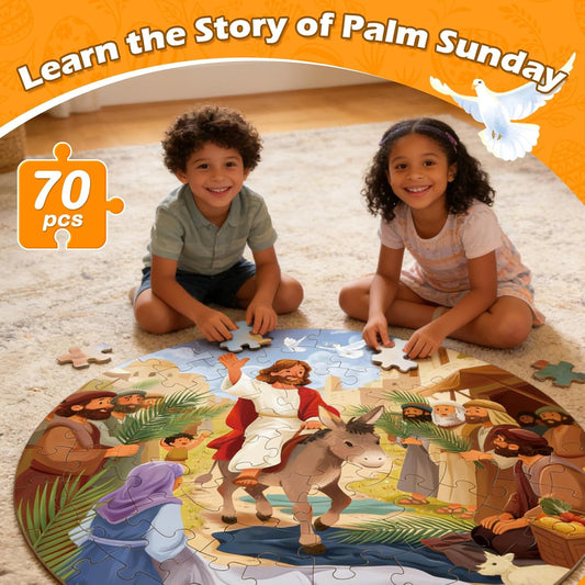Christian Bible Jigsaw Puzzle for Kids, 70 Piece Jesus Floor Puzzle for Kids, Jesus’ Triumphal Entry Puzzle Educational Toy for Sunday School, Holy Week, Palm Sunday – Gift for Boys & Girls Ages 3-8