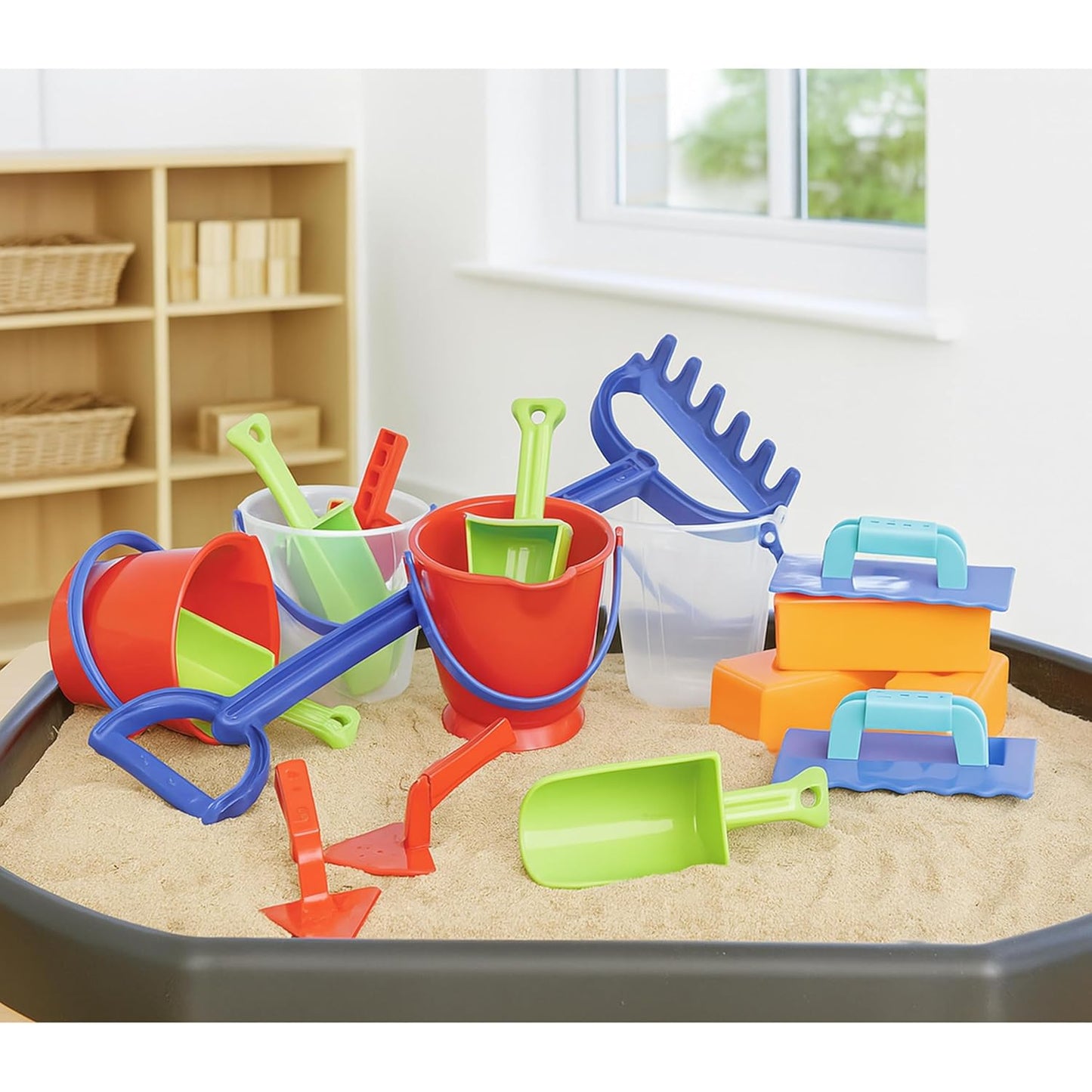 18-Piece Deluxe Sand & Water Play Set – Buckets, Scoops, Spades, Rake & Molds for Sensory Play, STEM Learning & Outdoor or Classroom Use