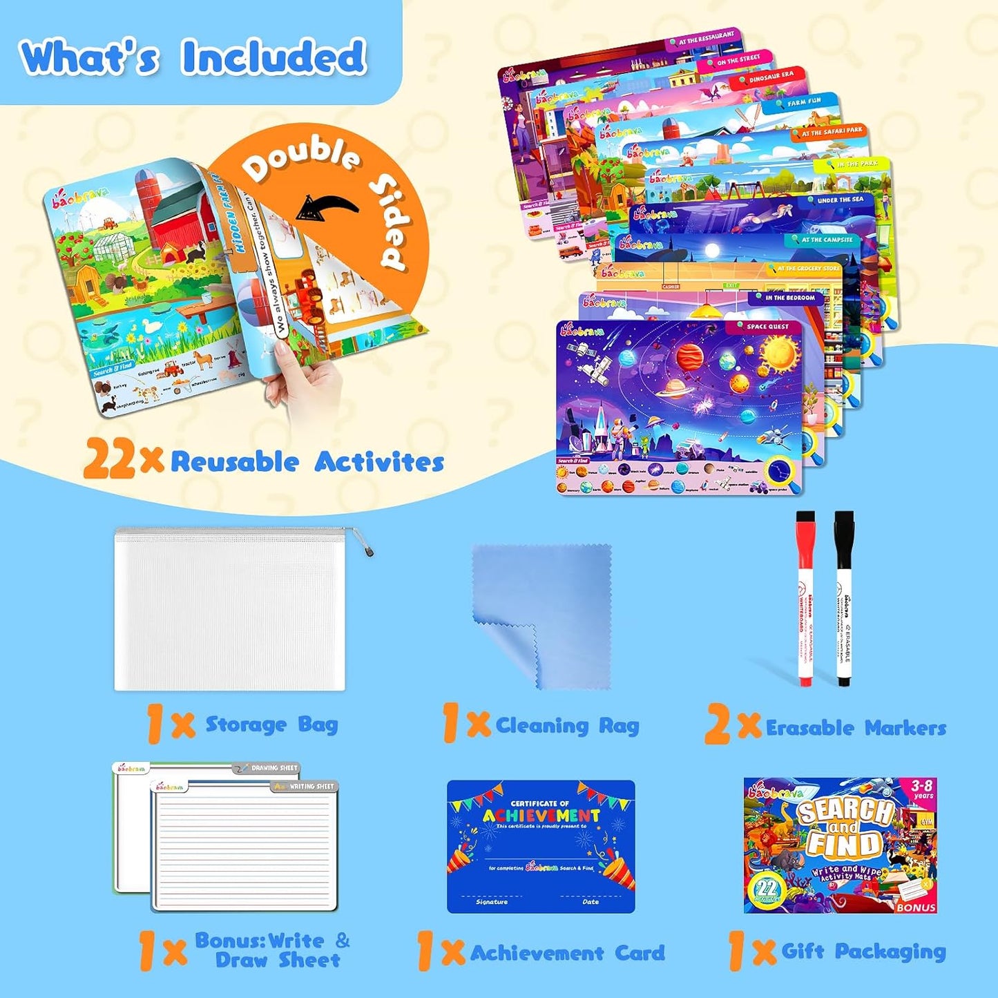Baobrava Search and Find Book and Handwriting Practice Books Set, More Than 50+ Preschool Learning Activities for Toddler and Kids 3-8, Travel Games for Road Trip Car Airplane
