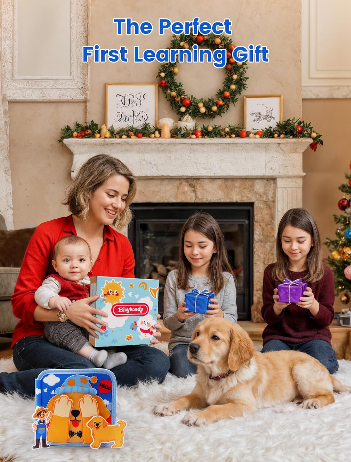 BizyKoady Toddler Busy Book for 1-3, Montessori Felt Busy Book, Busy Board for 1+ Year Old, Toddler Airplane Travel Toys, Educational Learning Activity Books, Girl & Boy Birthday Gift