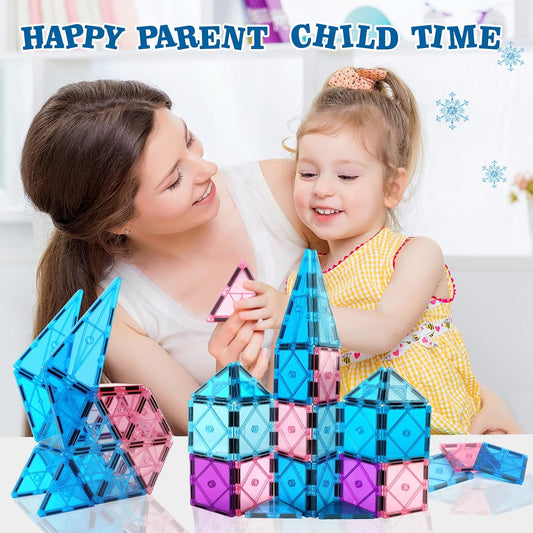 KAEILORU Magnetic Tiles Road Set with Car Magnet Building Tile Toys for Kids Ages 3-5 4-8 5-7 Magnetic Blocks Expansion Pack STEM Construction Valentines Toys Boy Girl Toddler Birthday Gift 42pcs