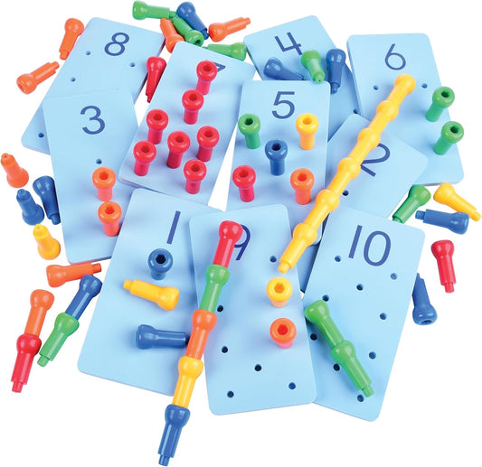 Jumbo Foam Peg Number Boards Set | Counting Toys, Math Manipulatives & Number Recognition for Preschool & Kindergarten | 10 Boards + 60 Pegs
