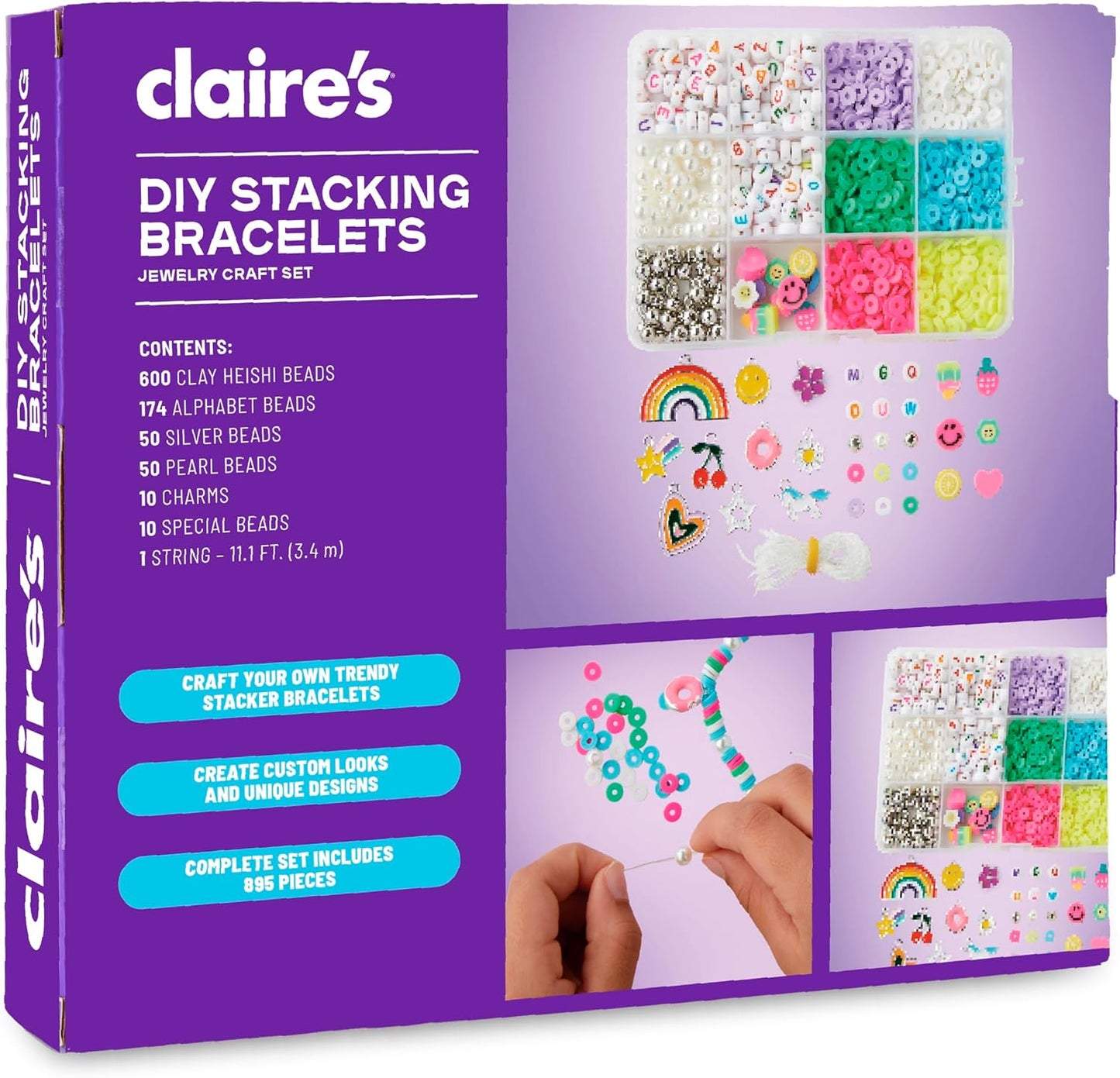 Claire’s DIY Bracelet Kit – 895-Piece Jewelry Making Supplies Set| Clay Heishi Beads, Alphabet, Charms, String| Friendship Bracelet Kit for Girls| Arts & Crafts Activity| Fashion Accessory Gift Age 8+