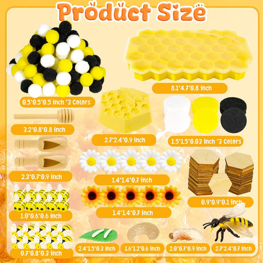 Hiawbon Bee Sensory Bin Fillers, Bee Hive Montessori Toys for Toddlers, Counting Sorting Toys for Kids, Pom Poms Sunflowers Honeycomb Fine Motor Toys for Early Learning