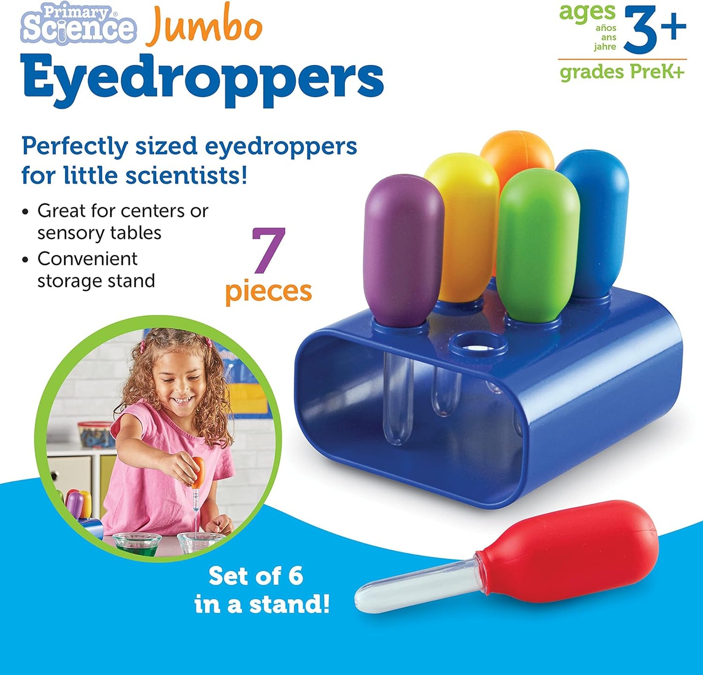 Learning Resources Jumbo Eyedroppers - Science Experiments for Kids, Sensory Water Table Toys, Toddler Tools, Preschool STEM, Fine Motor Skills Toys, Droppers for Kids, Craft Materials, Water Dropper