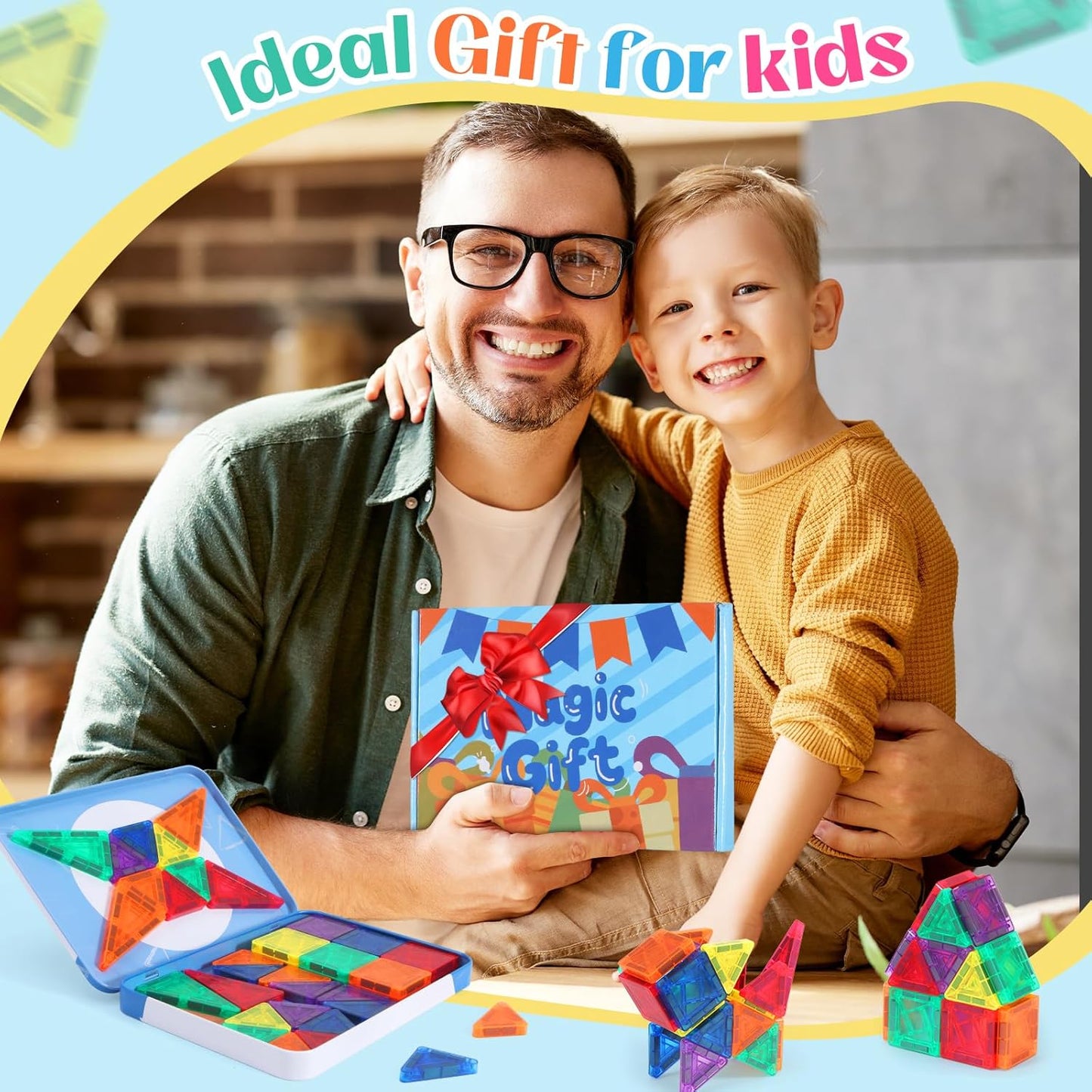 Magnetic Tiles Mini Travel Set with Case - Portable Magnetic Blocks Building for On-the-Go Play, Montessori STEAM Educational Sensory Toddler Toys for Boys Girls Ages 3+