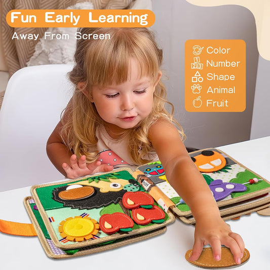 Montessori Busy Board for Toddlers, Soft Activity Book for Fine Motor Skills, Counting, Cognition, Sorting Matching, Travel Toys for Airplane Car, Gift for Girl Boy 2-4 Years Old (Lion)