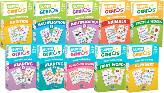 Blue Orange Super Genius Multiplication 2 - Tabletop Card Game, Fun Flash Card Concentration Matching Game for Kids, Ages 8+, 1-6 Players, Teacher Approved, Learn 6-9 Multiplication Tables Games