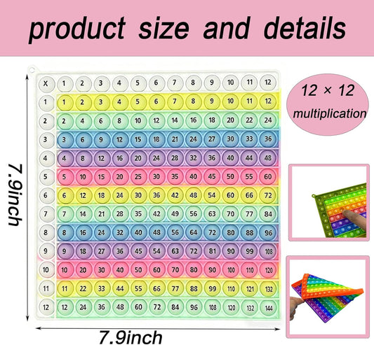 Rainbow Multiplication, Table Pop Toys Educational Math Learning Board Game, 12x12 Colorful Silicone Push Bubble Sensory Toy Abacus for Kids Math Relieve Stress and Anxiety Education