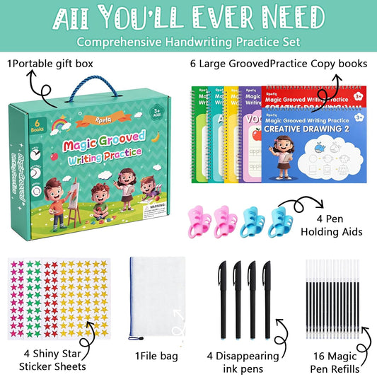 Magic Grooved Writing Practice for Kids Ages 3-8,Reusable Large Grooved Handwriting Practice Books, Writing Books for Kids 5-7 Preschool Learning Activitys for Tracing Letters & Numbers