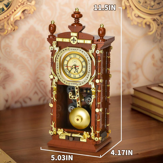 Retro Clock Building Set for Adults,Vintage Pendulum Clock Model with Rotating Gears,Home Decor Mechanical Building Blocks Toys, Gift for Boys and Girls 8+ (751 Pieces)