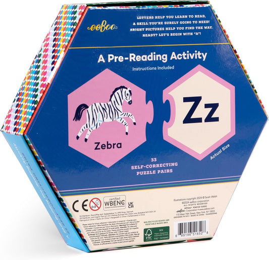 eeBoo Hexagon Puzzle Pairs - Rhyming Words, 33 Self-Correcting Pairs, Match Sounds to Images, Pre-Reading Activity for Preschool Kids Ages 3 and up