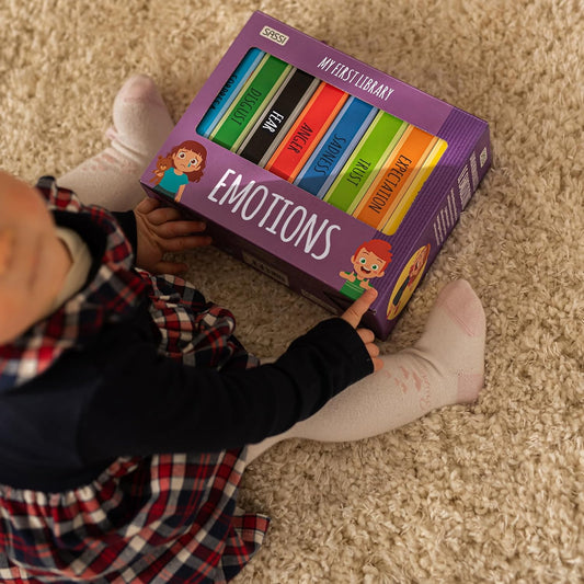 Sassi: My First Library - Emotions- 8 Cardboard Mini-Book Set, Feelings Development, Rhyming Stories, Portable Box, Read-Learn-Play, Kids-Toddlers 2+