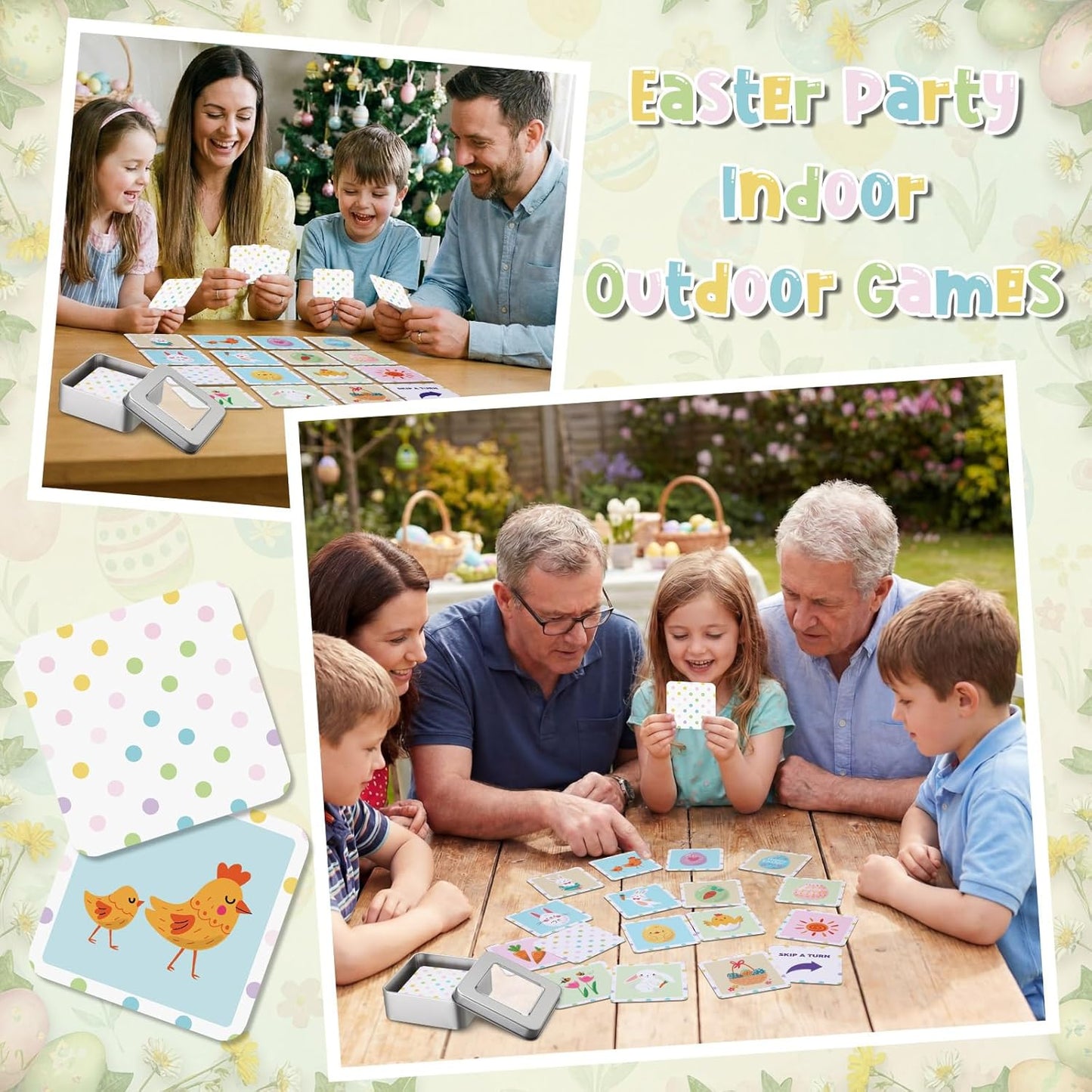 Tinlade 46 Pcs Easter Memory Matching Game with Metal Tin Religious Bunny Egg Card Concentration Memory Games Card for Easter Basket Stuffers Party Family Games Spring Carnival Prizes