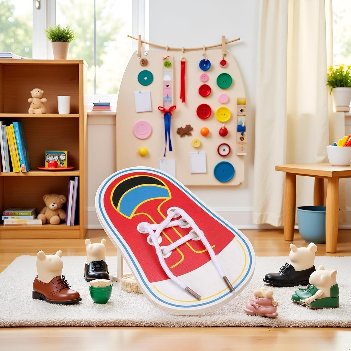 Shoe Tying Practice, Wooden Learn to Tie Your Own Shoes Threading Lacing Shoes Training Early Learning Kits | Threading Lacing Shoes Training Board Early Learning, Decorative Accessories