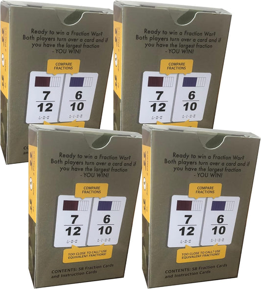 Fraction War Math Game - Fun Math Game to Learn, Compare and Simplify Fractions for 2nd Grade, 3rd Grade, 4th Grade, 5th Grade (4 Pack)
