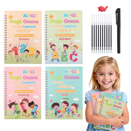 Grooved Handwriting Practice Books, Reusable Magic Grooved Handwriting Practice Books for Kids Age 3-8, Preschool Kindergarten Tracing Workbooks for Kids Handwriting Practice
