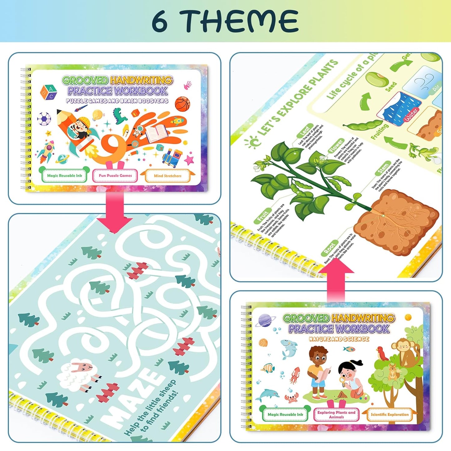 Magic Practice Copybook, Reusable Writing Practice Book, for Preschool Kids Age 3-8 Calligraphy (4 Books with Pens)