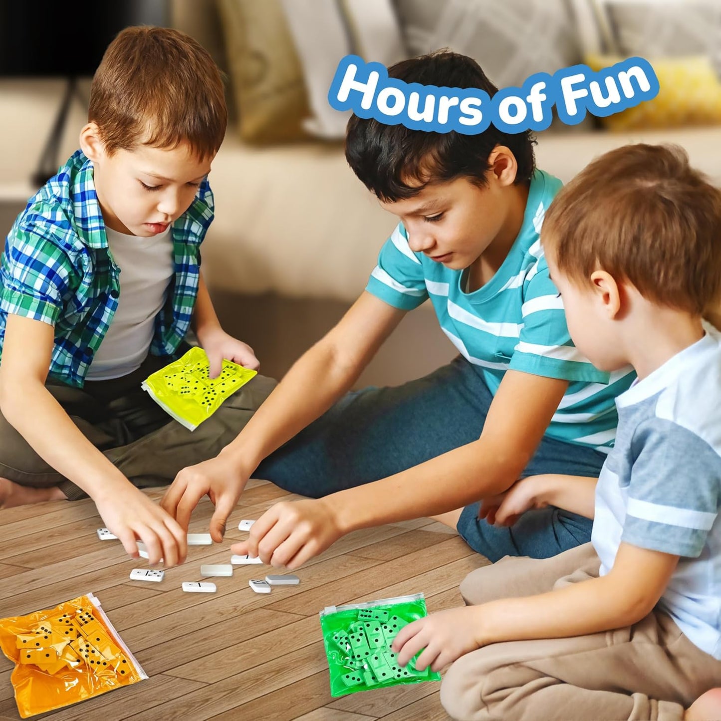 ArtCreativity Domino Game Set - Pack of 12 - Each Domino Set Includes 28 Pieces Per Neon Pink, Yellow, Green and Orange Bags - Great School, Carnival Prizes - Awesome Party Favor - Fun Game for Kids