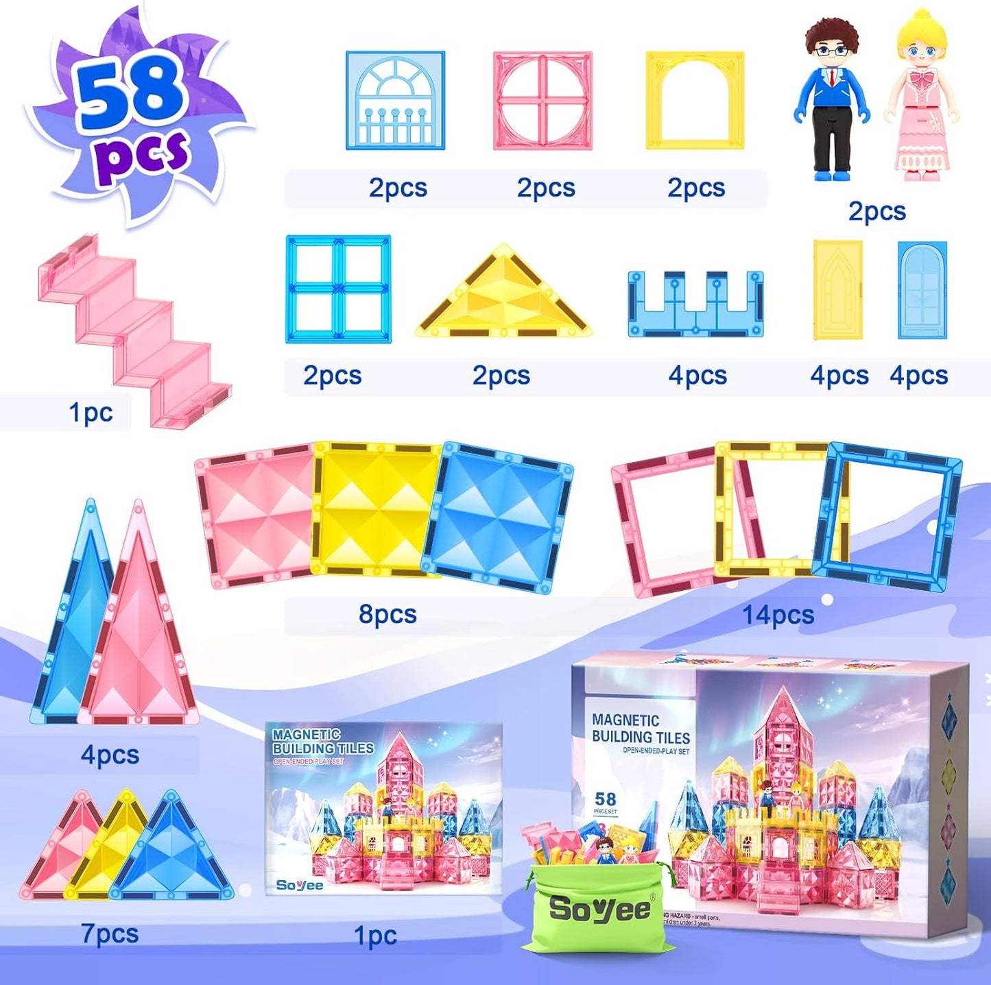 Soyee Diamond Magnetic Building Blocks - Princess Toys for 3-8 Year Old Girls & Boys - 3 4 5 6 Year Old Girl Birthday Xmas Present