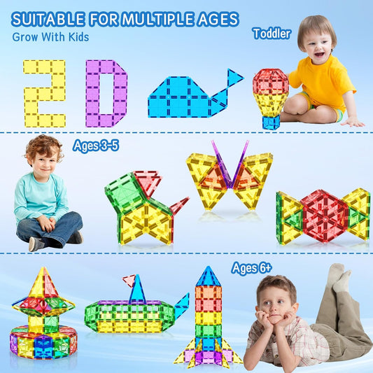 Magnetic Tiles, Magnetic Blocks Engineering Construction Vehicle Road Set, Toddler Toys for 3 4 5 Year Old Boys Girls Montessori Preschool Classroom Must Haves STEM Educational Kids Toys Birthday Gift