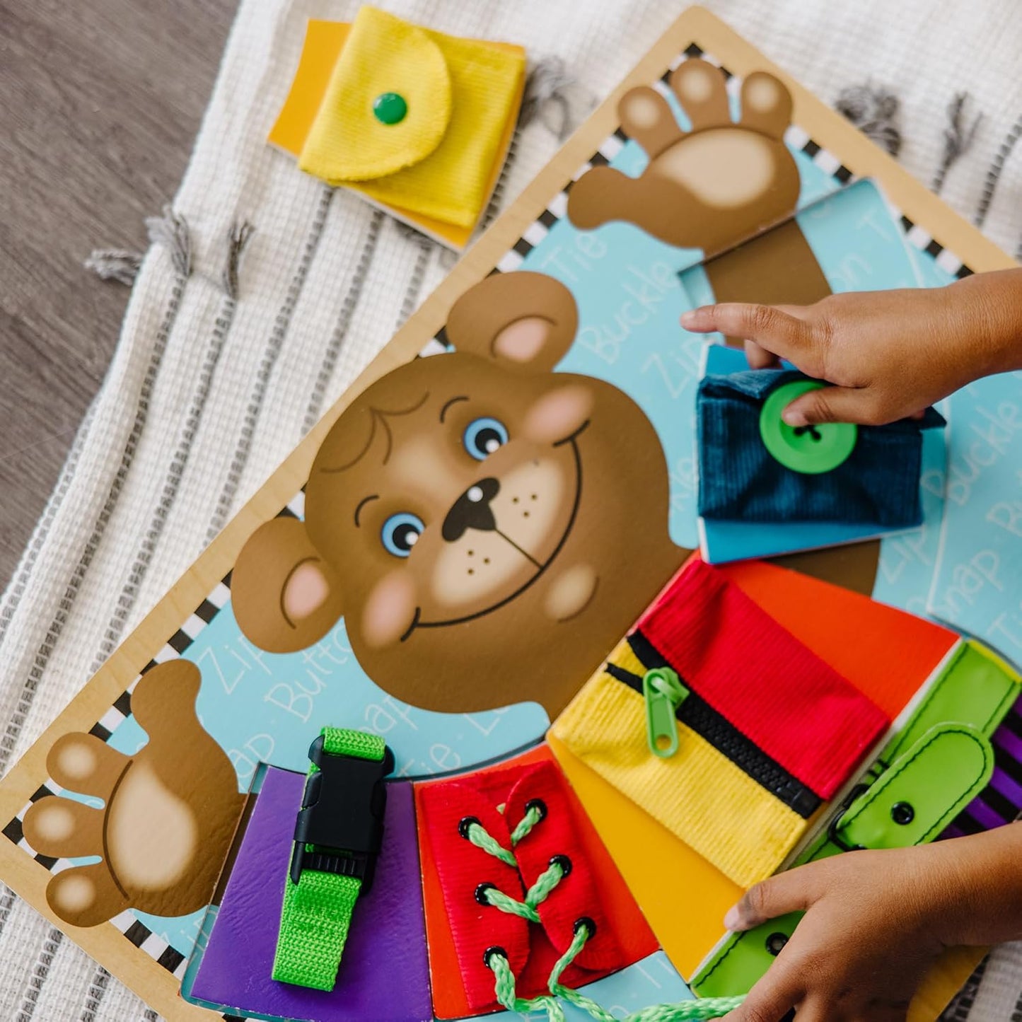 Melissa & Doug Basic Skills Puzzle Board - Wooden Educational Toy Learn to Button Busy Board, Activity for Fine Motor Skills, Developmental Toy for Toddlers Ages 3+