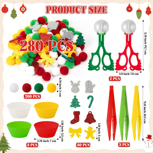 EZdhuawuse Summer Sensory Bin Fillers - 294P Summer Fine Motor Toys Colorful Counting Sorting Toys for Kids, Shiny Felt Xmas Tree Elk Pom Poms Cup Clip for Preschool Education Activities Birthday Gift