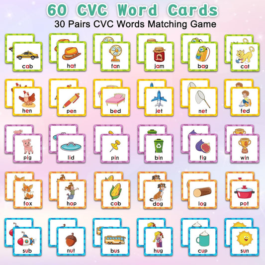 Memory Game, CVC Word Games Kindergarten, Memory Games for Kids Ages 4-8, Matching Games for Toddlers 3-5, Phonics Games Flash Cards 2-4 Years, Memory Card Game Homeschool Learning Educational Toys