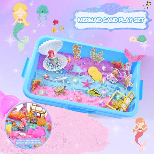 Volmop Unicorn Sensory Bin for Girl, 148pcs Play Sand Art Kit with Sandbox, 3.3lb Color Sand,Unicorn Tactile Sensory Toy for Girl Toddler Ages 3-8
