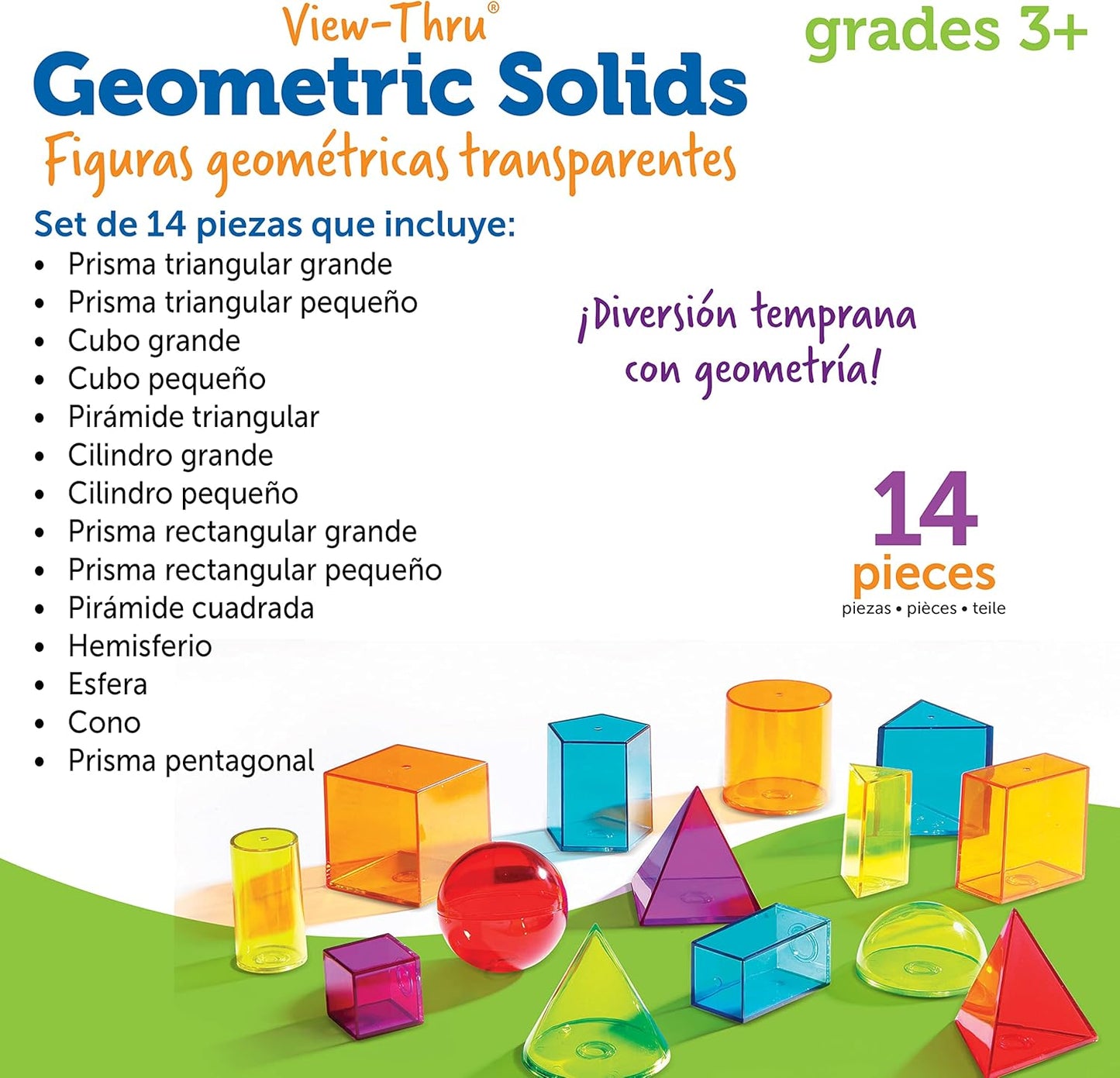 Learning Resources View-Thru Geometric Solids - Classroom Must Haves, Teacher Supplies, Geometry Set, Pattern Blocks, Homeschool, 3d School Shapes For Teaching, Math Manipulatives Essentials