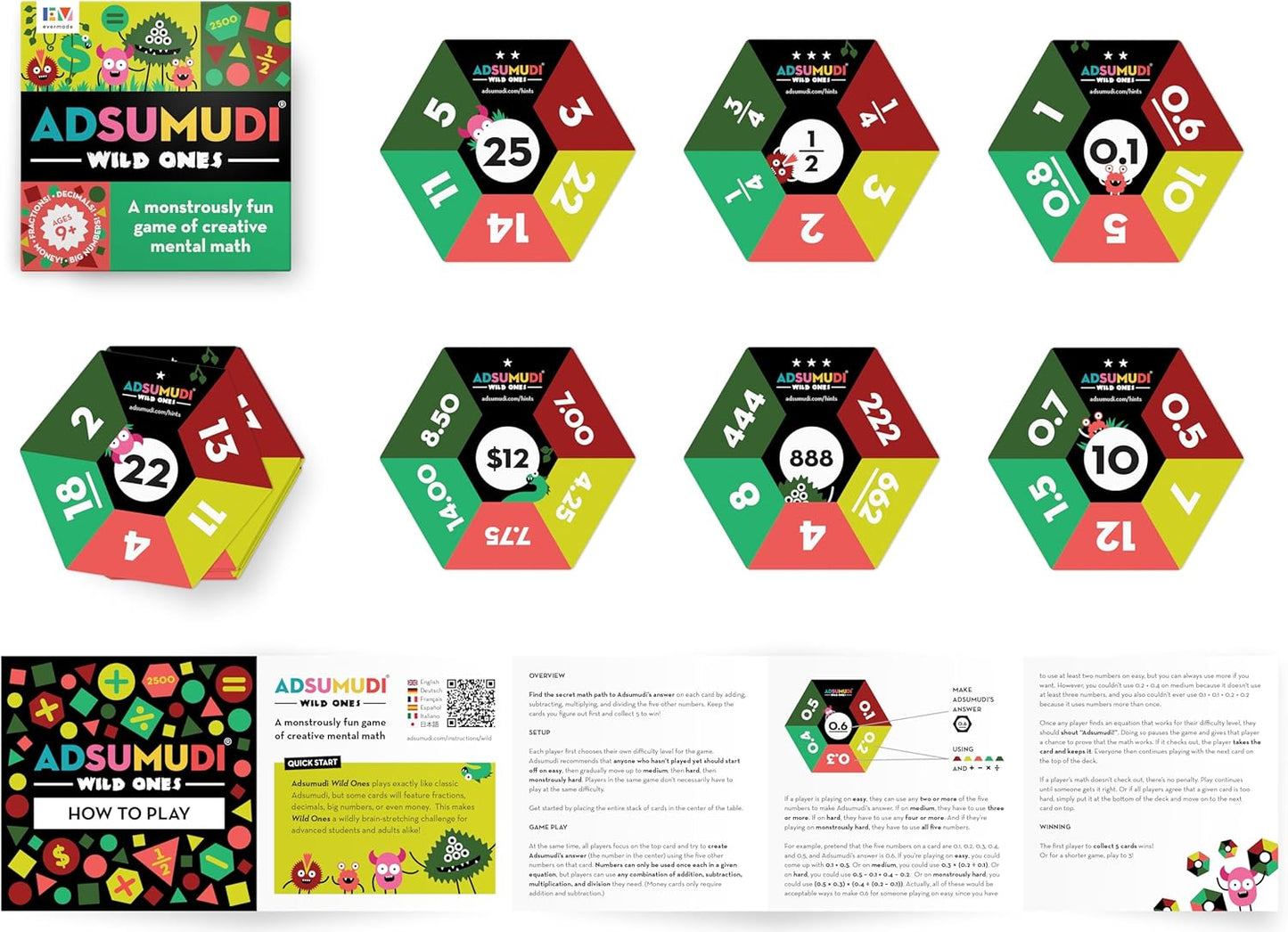 Evermade Adsumudi Math Game - Wild Ones - The Wildly Fun Game for Kids to Tame Fractions, Decimals, Money, Big Numbers and Mental Math - Great for Ages 9 and Up
