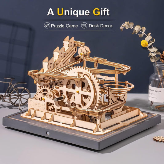 ROKR 3D Wooden Puzzles Marble Run Set - Mechanical Model Kit for Adults DIY Roller Coaster Toys Gifts for Adult (Marble Parkour)