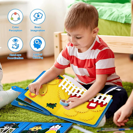 Cobelae Busy Book for Toddlers 1-3, Montessori Toys Busy Board for 1 Year Old,Farm Felt Quiet Activity Book for Toddlers, Airplane Travel Toys Gift for Boys Girls 1+ Year Old