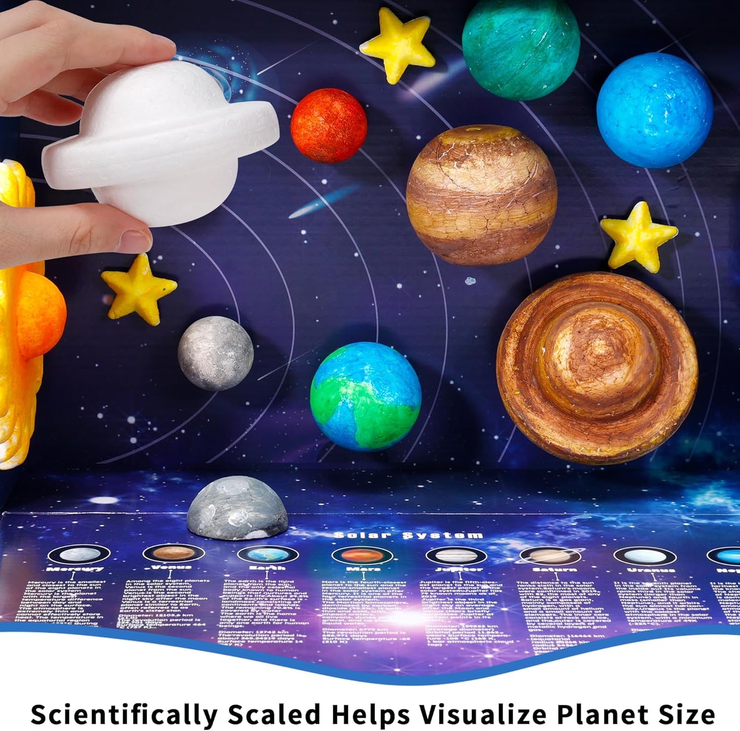 Pllieay 3D Solar System Model Kit, Solar System Kit with Display Box, 17 Mixed Sized Foam Balls, 12 Color Pigments, Brushes, Palette, Educational DIY Planet Toys for School Science Projects