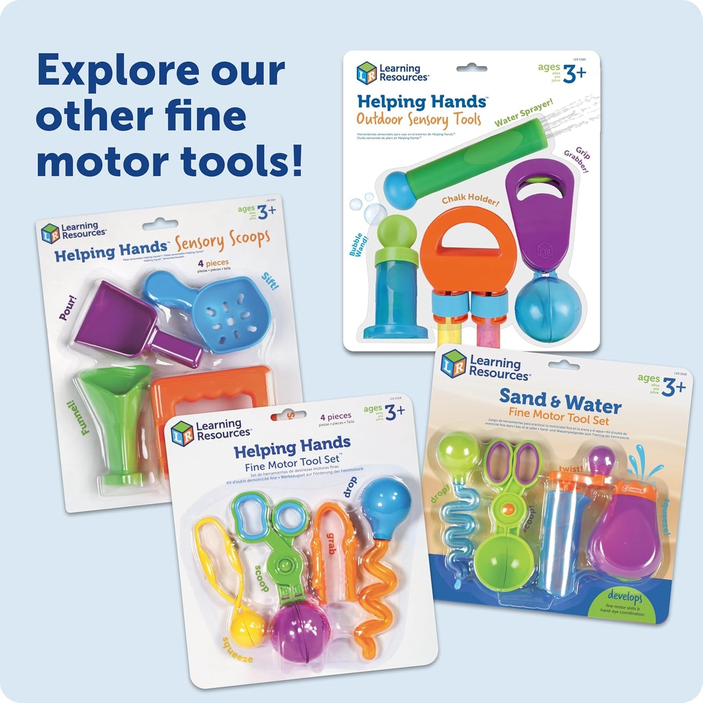 Learning Resources Helping Hands Outdoor Sensory Tools - Sensory Bin Toys, Outside Toddler Activities, Fine Motor Toy, Water and Sand Scoop Toys for Toddlers, Toddler Beach Activity Accessories