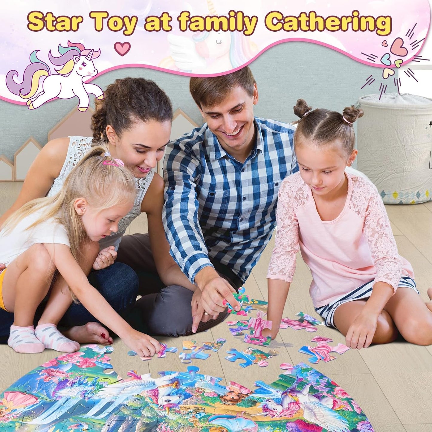 Civaner 70 Pieces Floor Puzzles Round Large Puzzles for Kids Ages 3-5 5-8 Jumbo Jigsaw Puzzle Educational Gifts for Toddlers Girls Boys Baby Shower Holiday Birthday(Unicorn)